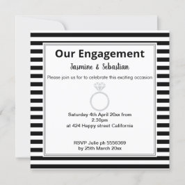 Invitation Fiançailles d'anneau diamant à bande noire et blan