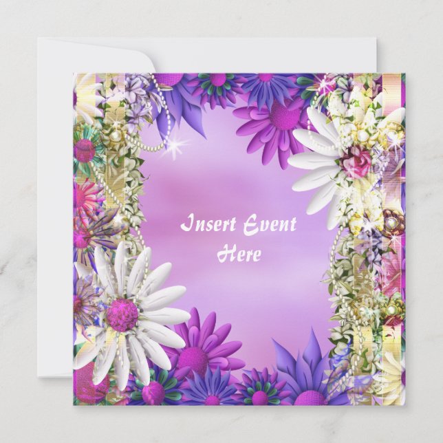 Invitation Fiançailles d'anniversaire mariage rose violet (Devant)