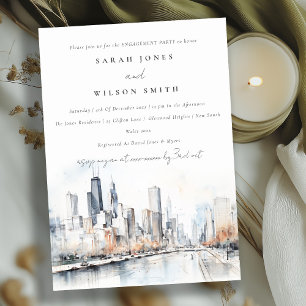 Invitation Fiançailles d'aquarelle de Chicago, Illinois City