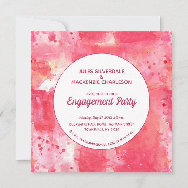 Invitation Fiançailles d'aquarelle rose moderne Confetti (Devant)