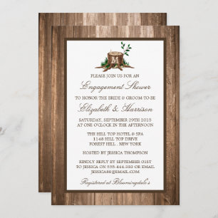 Invitation Fiançailles de bois de Monogramme rustique Country