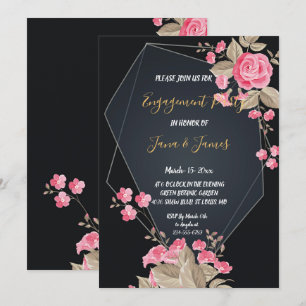 Invitation Fiançailles de cadre géométrique noir et or chic