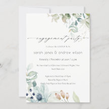 Invitation Fiançailles de feuillage bleu pastel do