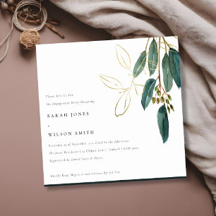 Invitation Fiançailles de feuillage simple Gold Green Eucalyp