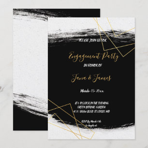 Invitation Fiançailles de géométrie d'aquarelle moderne noir 