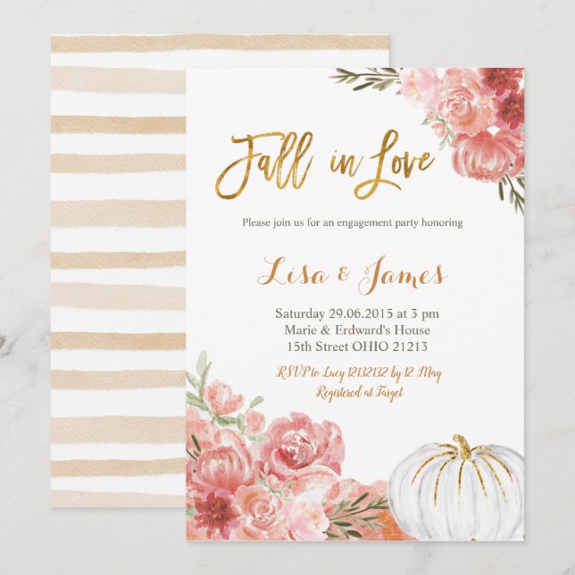 Invitation fiançailles de l'engagement des Citrouilles (Devant / Derrière)