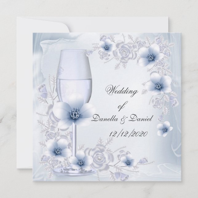 Invitation Fiançailles de mariage ou Anniversaire Bleu Argent (Devant)