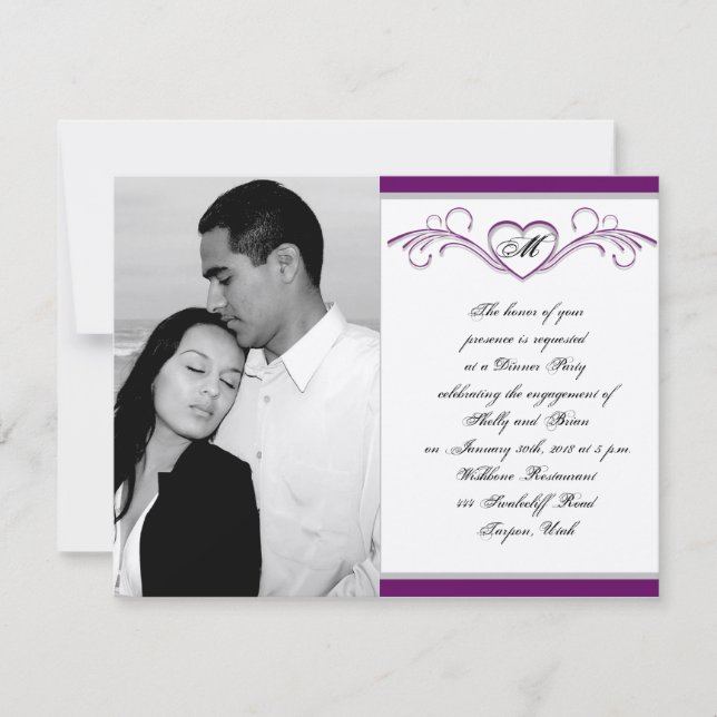 Invitation Fiançailles de monogramme de dénombrement du coeur (Devant)