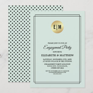 Invitation Fiançailles de Motif de point de Polka Noir Mint