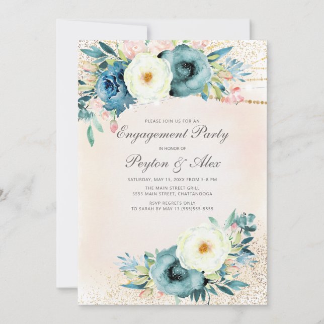 Invitation Fiançailles de Parties scintillant Turquoise rose (Devant)