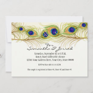 Invitation Fiançailles de plumes de Peacock de Swirl moderne 