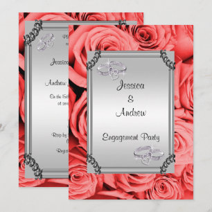 Invitation Fiançailles de Roses Rouges et Bagues de Mariage e