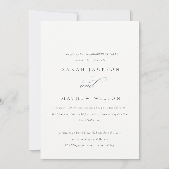 Invitation Fiançailles de typographie simple moderne Blush Pa (Devant)