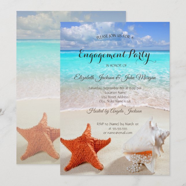 Invitation Fiançailles des coquillages de mariage de plage (Devant / Derrière)