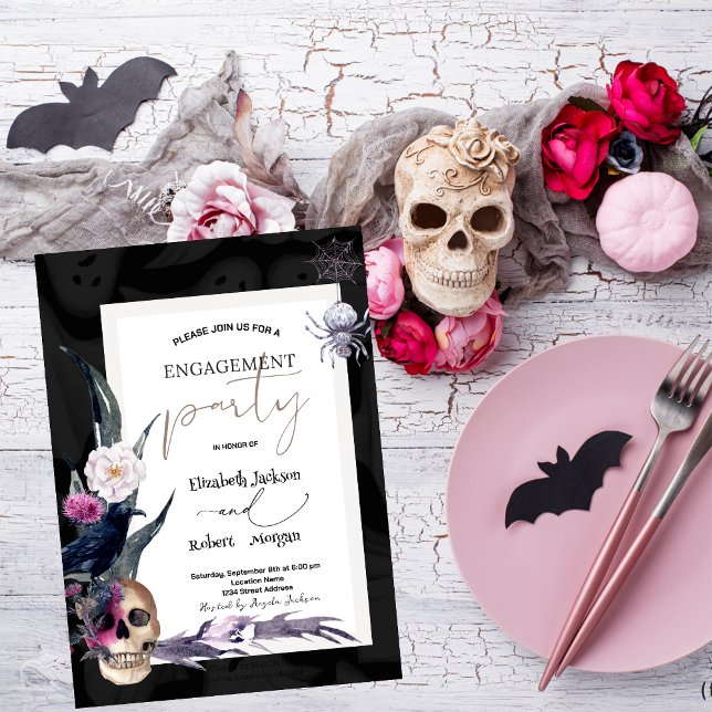 Invitation Fiançailles d'Halloween crâne floral (Créateur téléchargé)