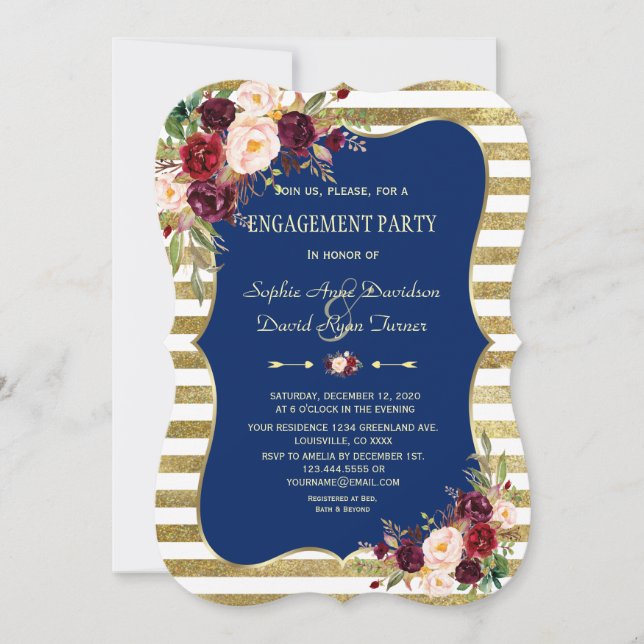 Invitation Fiançailles d'or Floral Blush de la Royal Navy (Devant)