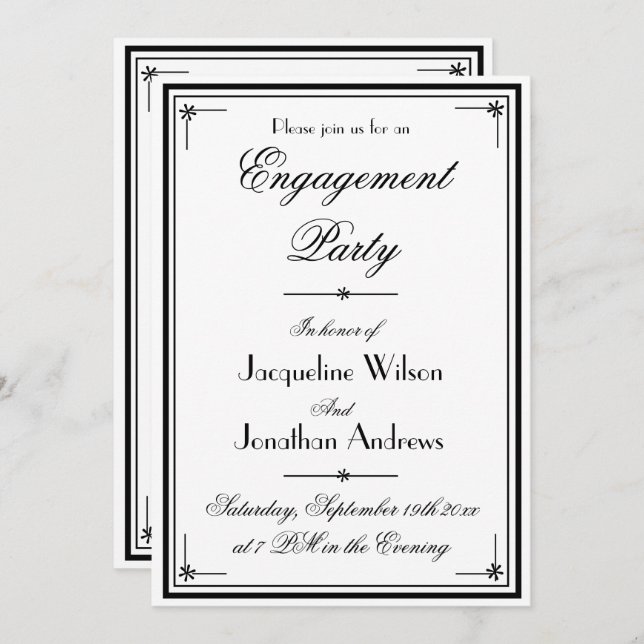 Invitation Fiançailles Elegant Classic Script Engagement (Devant / Derrière)