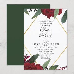 Invitation Fiançailles   Élégant Marsala Floral Bourgogne ric