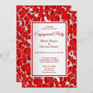 Invitation Fiançailles Elegant Red Hearts