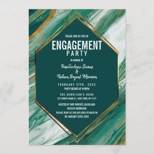 Invitation Fiançailles en marbre Abstrait Emerald Gold