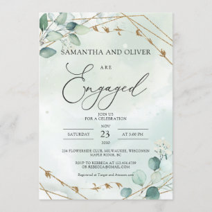 Invitation Fiançailles Eucalyptus vert géométrique Faux Ggold