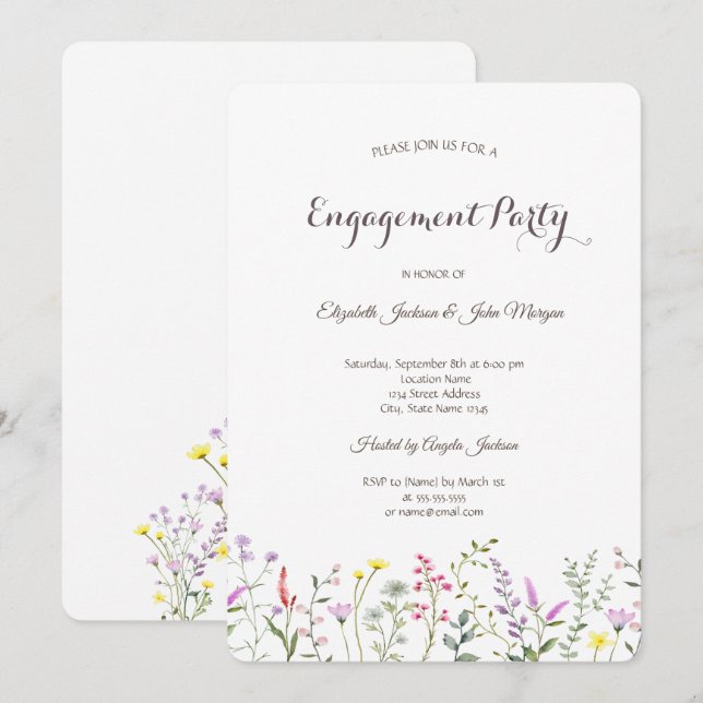 Invitation Fiançailles Fleur sauvage aquarelle (Devant / Derrière)