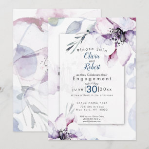Invitation FIANÇAILLES   Fleurs d'aquarelle et feuillage