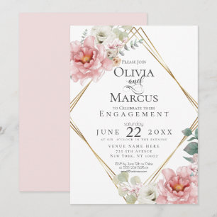 Invitation FIANÇAILLES   Fleurs d'aquarelle rose pâle