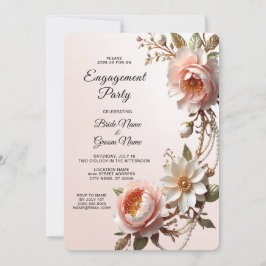 Invitation Fiançailles Fleurs Décoratives Roses et Blanches