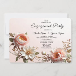 Invitation Fiançailles Fleurs Décoratives Roses et Blanches