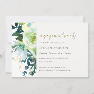 Invitation Fiançailles floral bleu chic vert