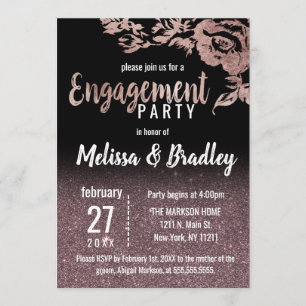 Invitation Fiançailles floral de parties scintillantes d'or