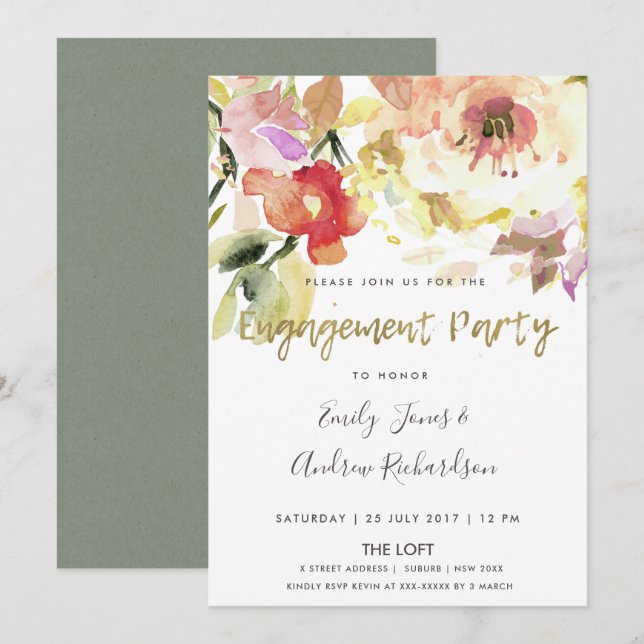 INVITATION FIANÇAILLES FLORAL DE PEACH PEACH ROSE (Devant / Derrière)