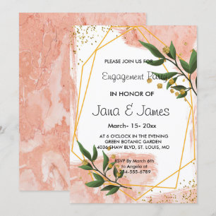 Invitation Fiançailles floral moderne à cadre doré vert ivoir