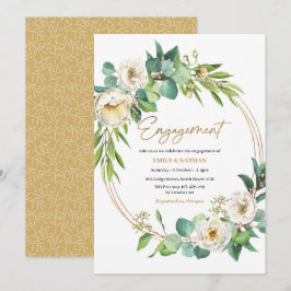 Invitation Fiançailles floral or et blanc