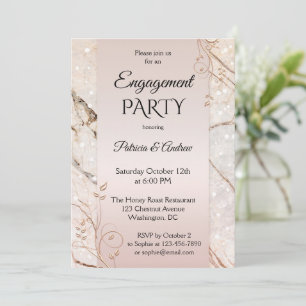 Invitation Fiançailles floral rose rose chic en marbre