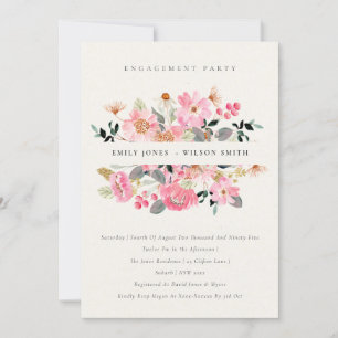 Invitation Fiançailles floral rose vif