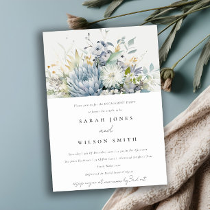 Invitation Fiançailles floral Succulent bleu doux chic