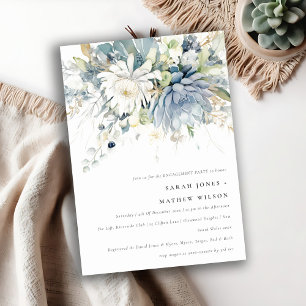 Invitation Fiançailles floral Succulent bleu doux chic