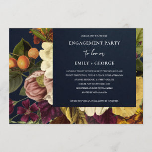 INVITATION FIANÇAILLES FLORAL VINTAGE RÉTRO BURGUNDY MARINE