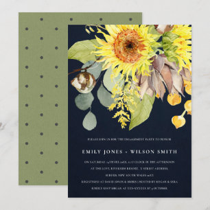 Invitation Fiançailles Florales EUCALYPTUS TOURNESOL NAVY RUS