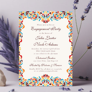 Invitation Fiançailles Florales Fantaisistes Orange Sarcelle