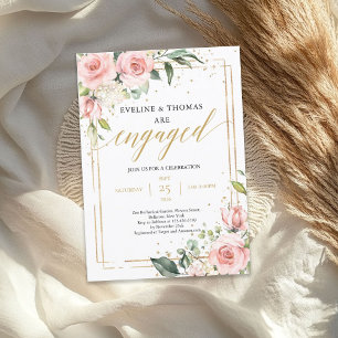 Invitation Fiançailles florissant rose rose rose floral rose