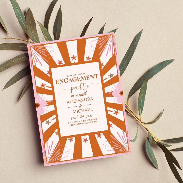 Invitation Fiançailles géométrique rétro Super 70's (Créateur téléchargé)