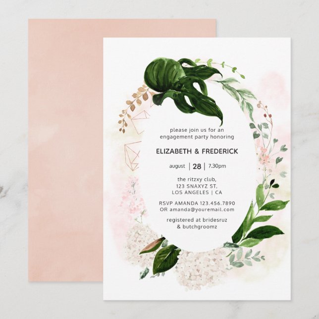 Invitation Fiançailles géométrique rose Gold & Blush (Devant / Derrière)