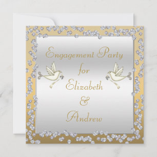 Invitation Fiançailles Glamour Diamants & Colombes Or/Argent