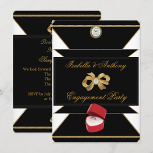 Invitation Fiançailles Gold Diamond Bague Rouge Black Party
