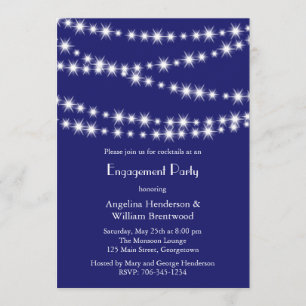 Invitation Fiançailles Indigo Twinkle Lights