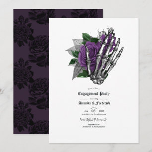 Invitation Fiançailles Main de Squelette Gothique et Rose Vio