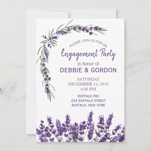 Invitation Fiançailles Mariage Lavender Lilac violet (Devant)